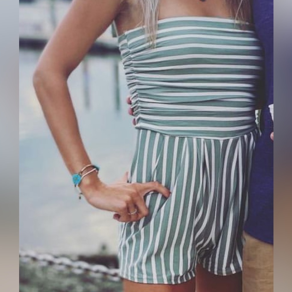 Green & White Striped Romper!